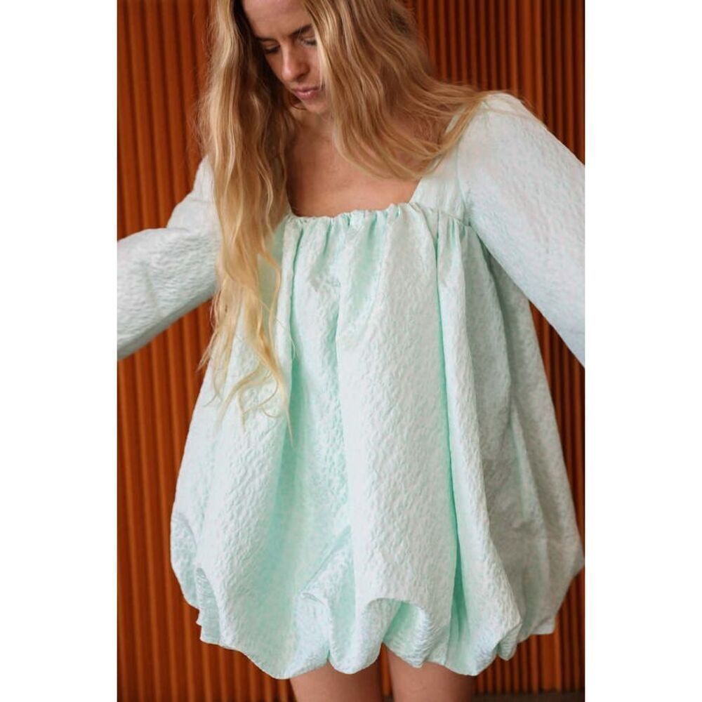 JULIETTE FABBRICAIT BALLOON DRESS - SEAFOAM BROCADE size 1 or Small - Picture 3 of 8